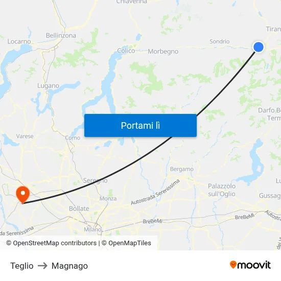 Teglio to Magnago map