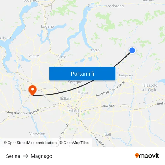 Serina to Magnago map