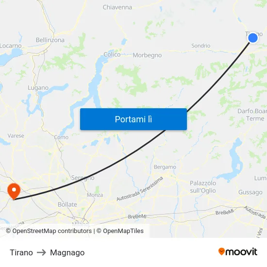 Tirano to Magnago map