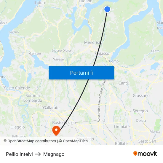 Pellio Intelvi to Magnago map