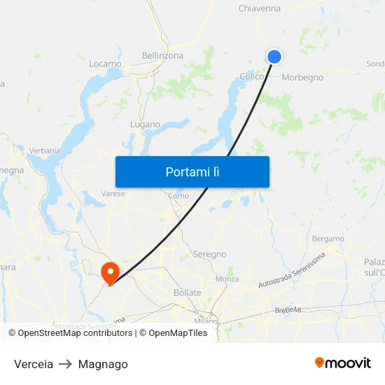 Verceia to Magnago map