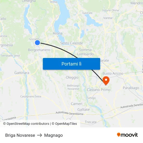 Briga Novarese to Magnago map