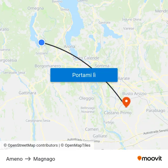Ameno to Magnago map