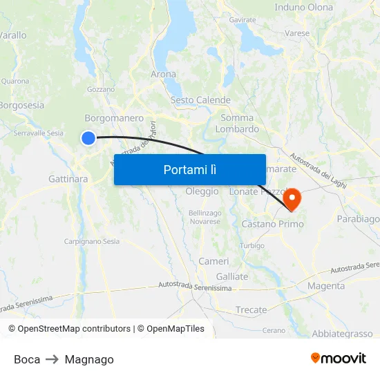 Boca to Magnago map