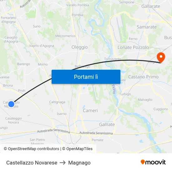 Castellazzo Novarese to Magnago map