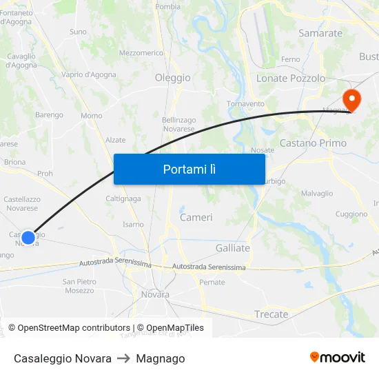 Casaleggio Novara to Magnago map
