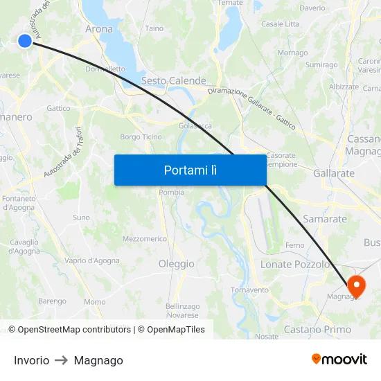 Invorio to Magnago map