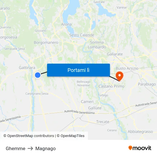 Ghemme to Magnago map