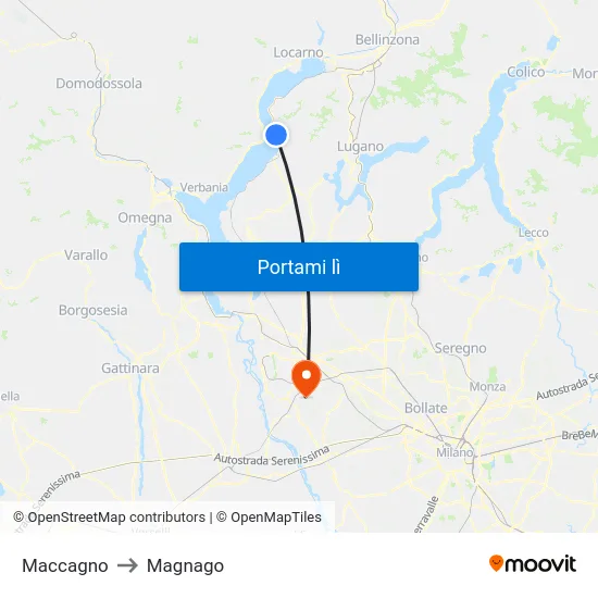 Maccagno to Magnago map