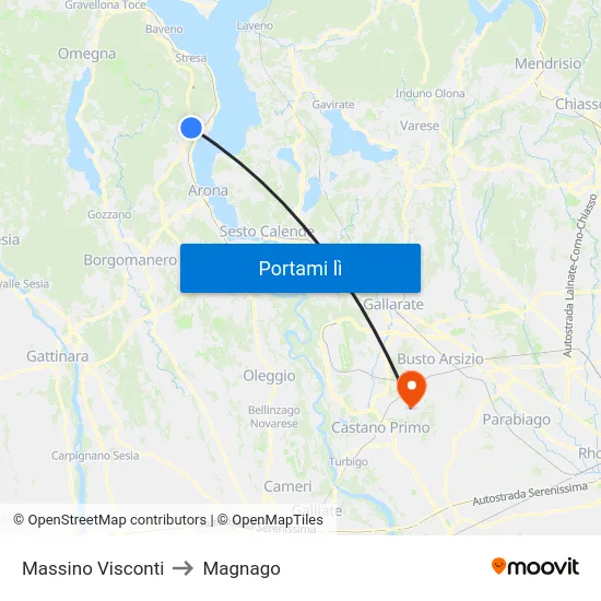Massino Visconti to Magnago map