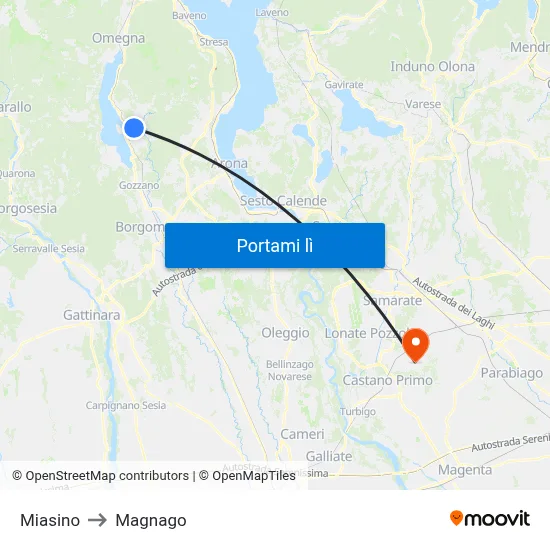 Miasino to Magnago map