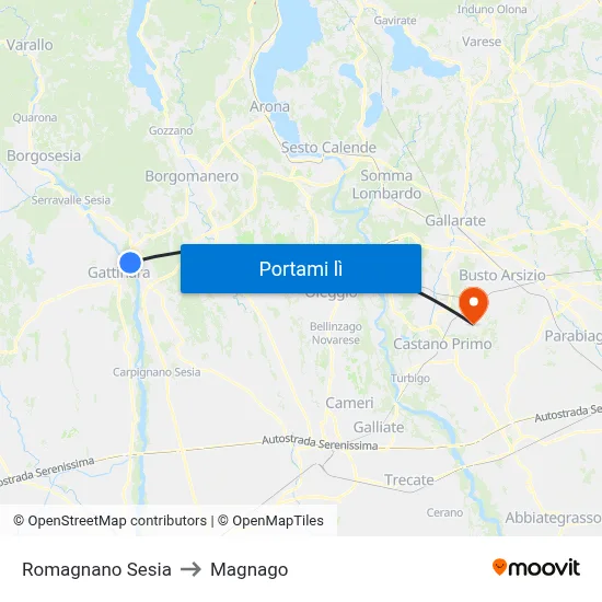 Romagnano Sesia to Magnago map