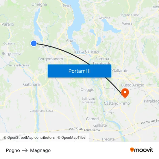 Pogno to Magnago map