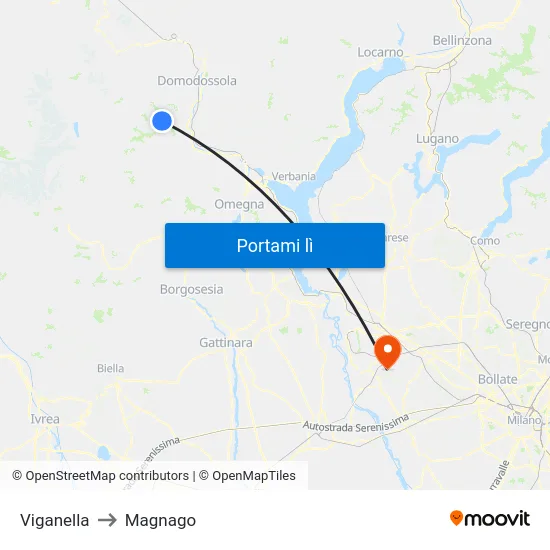 Viganella to Magnago map