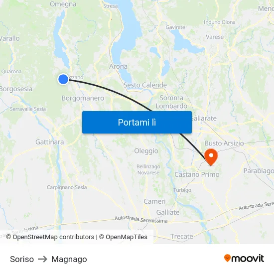 Soriso to Magnago map