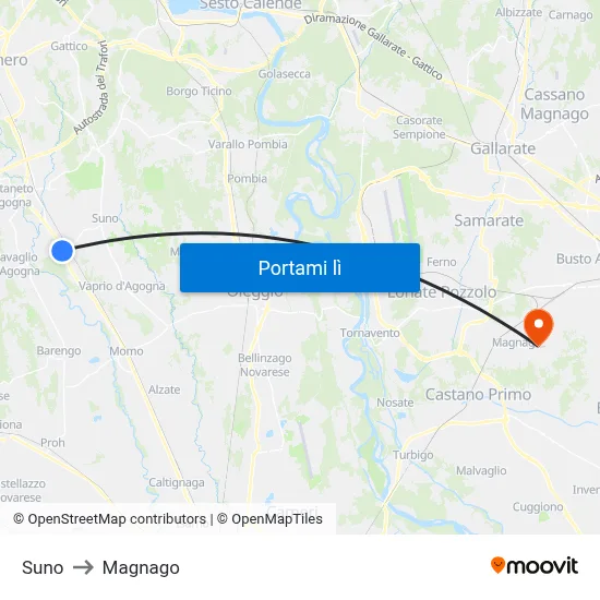 Suno to Magnago map