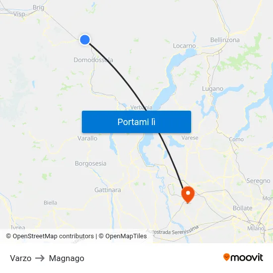 Varzo to Magnago map