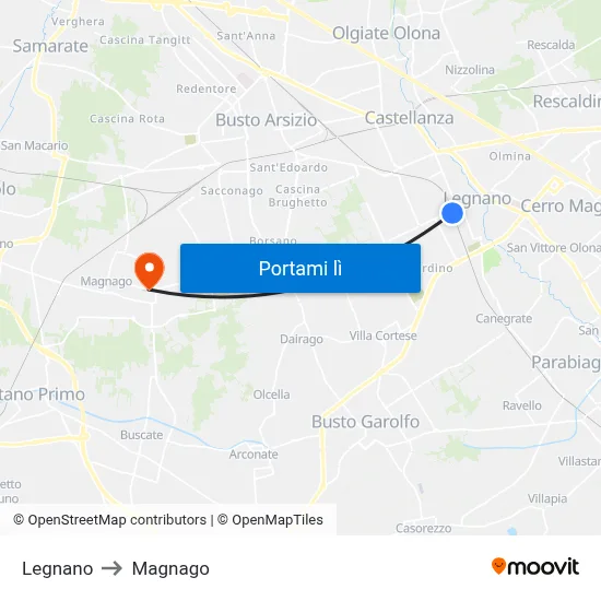 Legnano to Magnago map