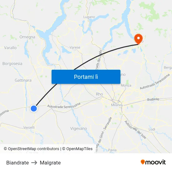 Biandrate to Malgrate map