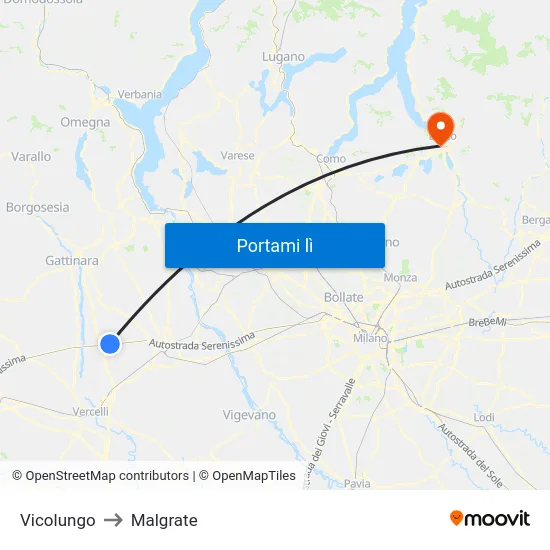 Vicolungo to Malgrate map