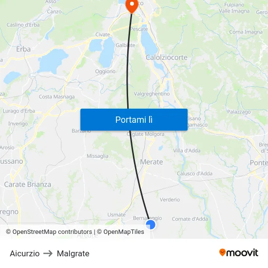 Aicurzio to Malgrate map
