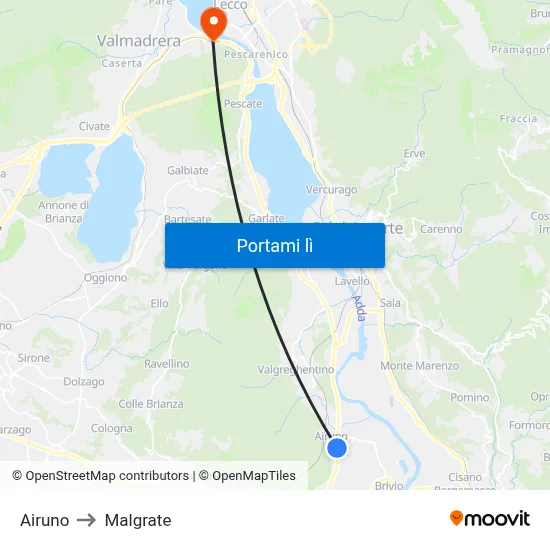 Airuno to Malgrate map