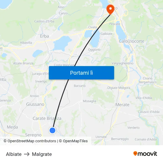 Albiate to Malgrate map