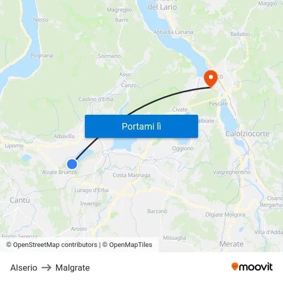 Alserio to Malgrate map
