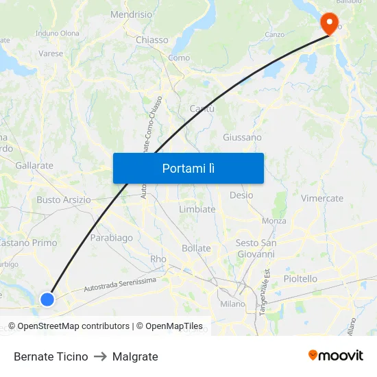 Bernate Ticino to Malgrate map
