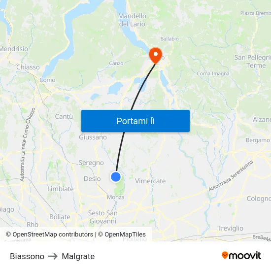 Biassono to Malgrate map