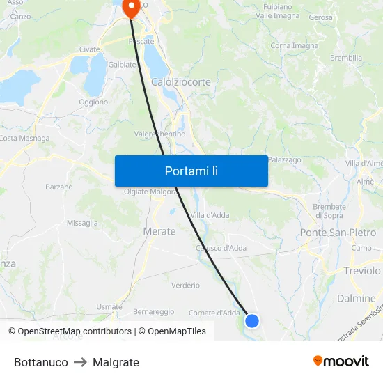 Bottanuco to Malgrate map
