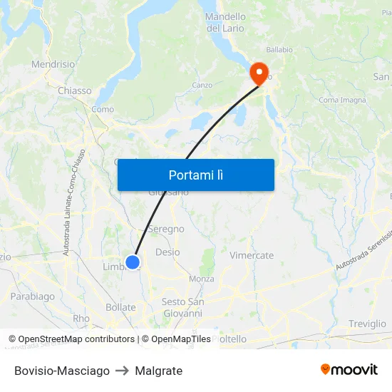 Bovisio-Masciago to Malgrate map