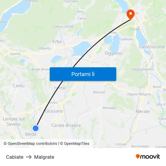 Cabiate to Malgrate map