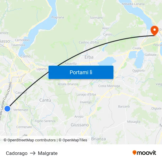 Cadorago to Malgrate map