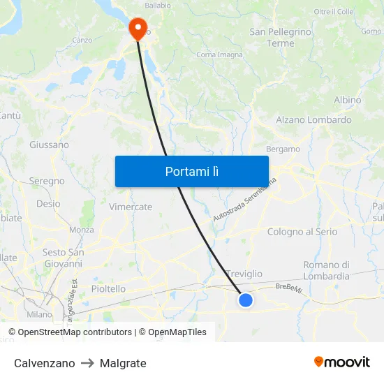 Calvenzano to Malgrate map