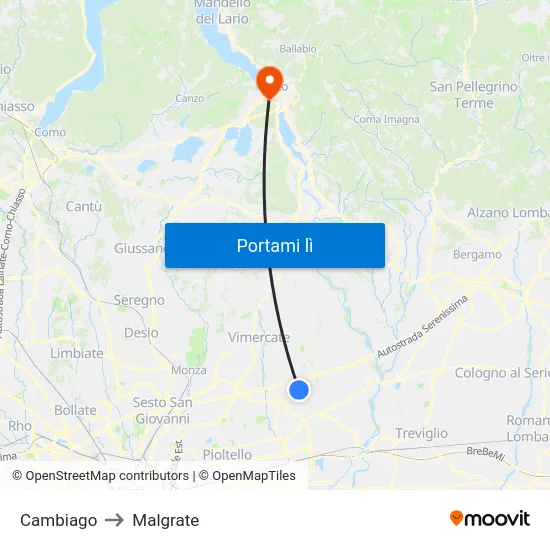 Cambiago to Malgrate map