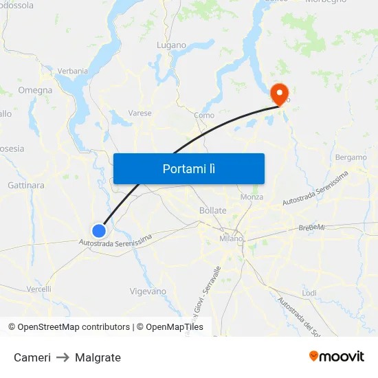 Cameri to Malgrate map