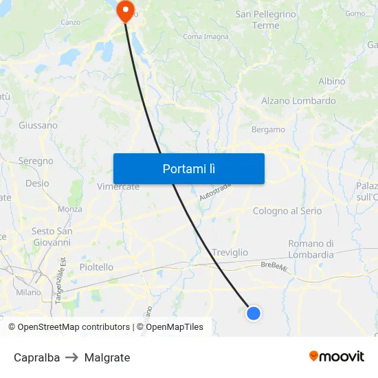 Capralba to Malgrate map