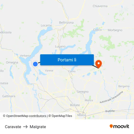 Caravate to Malgrate map