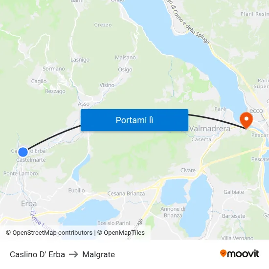 Caslino D' Erba to Malgrate map