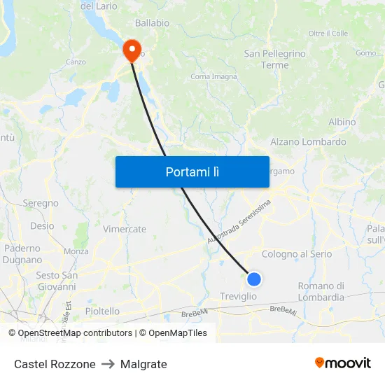 Castel Rozzone to Malgrate map