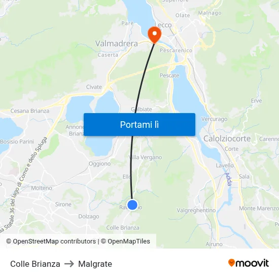 Colle Brianza to Malgrate map