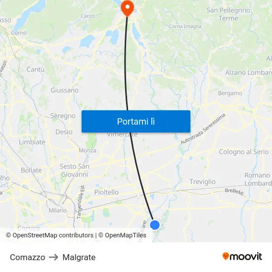 Comazzo to Malgrate map