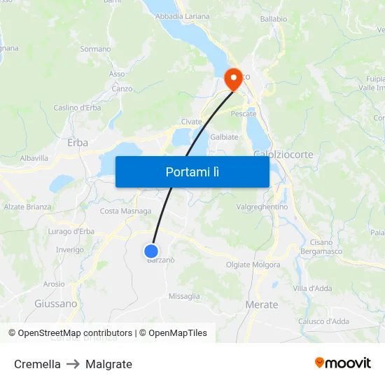 Cremella to Malgrate map