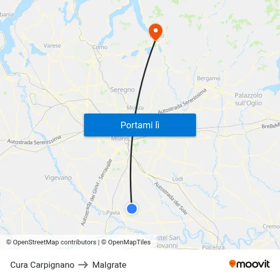 Cura Carpignano to Malgrate map