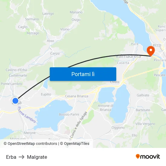 Erba to Malgrate map