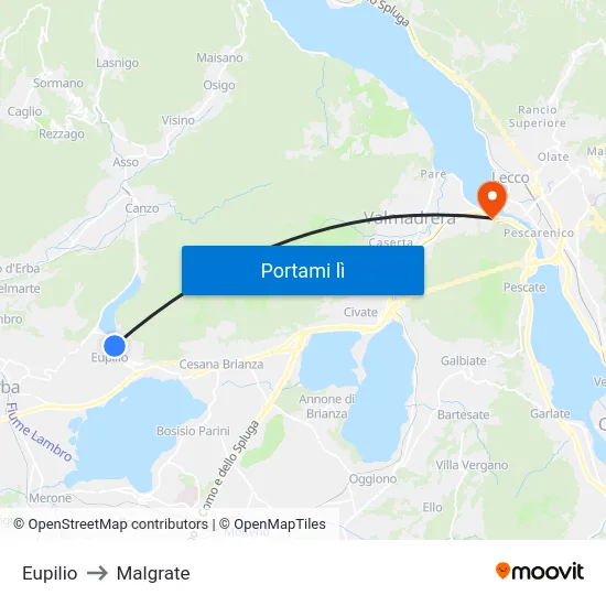 Eupilio to Malgrate map