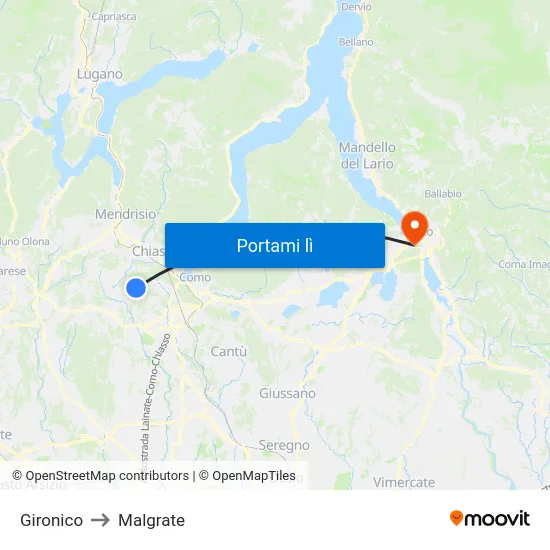 Gironico to Malgrate map