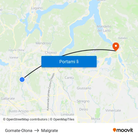 Gornate-Olona to Malgrate map
