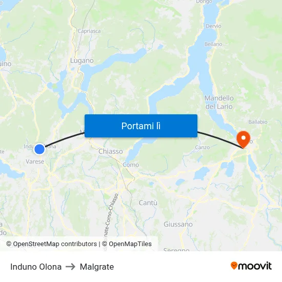 Induno Olona to Malgrate map